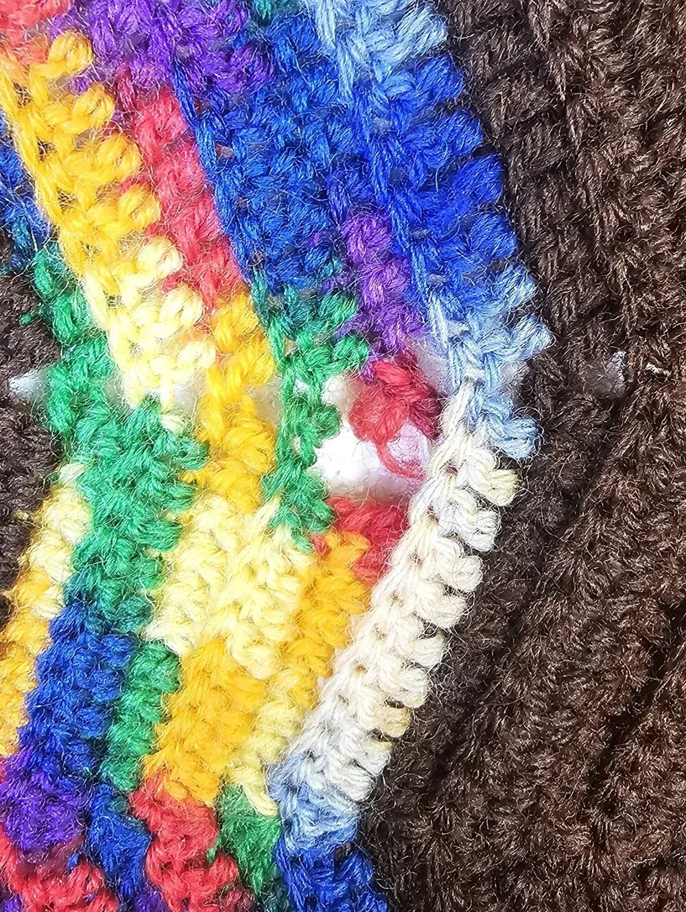Handmade Crochet Rainbow Ripple Lap Blanket 32x66 Brown Afghan Throw